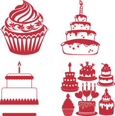 Cute seamless pattern of cartoon cupcakes and cakes with sweet decorations in a vector illustration