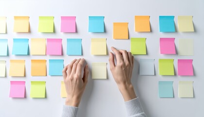 Project Planning and Organization with Colorful Sticky Notes on a White Wall
