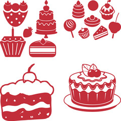Cute seamless pattern of cartoon cupcakes and cakes with sweet decorations in a vector illustration