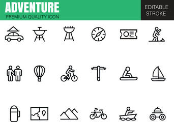 Adventure line vector icon set Editable Stroke