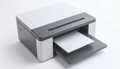 Modern printer emitting a blank sheet on a pristine white background