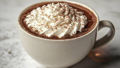 Hot chocolate in a white mug