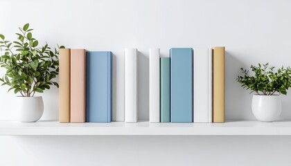 Elegant display of decorative books and green plants in a minimalist style shelf