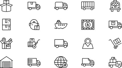 truck delivery line editable icons set  vector ill.eps