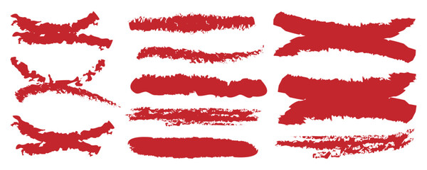 Paintbrush and brush strokes on a white background. Red grunge textured paint brush stroke vectors, Vector paintbrush set. Grunge design elements. 
