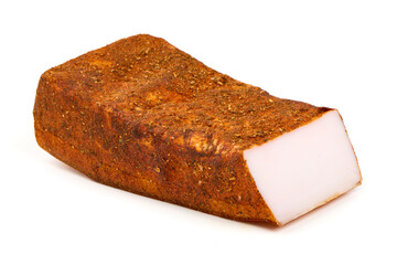 Cured Pork Fatback with Spices, Isolated on White Background