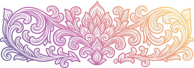 Ornamental Floral Balinese Border with Gradient Pastel Colors and Elegant Swirls on White Background