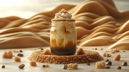 Iced coffee drink with whipped cream