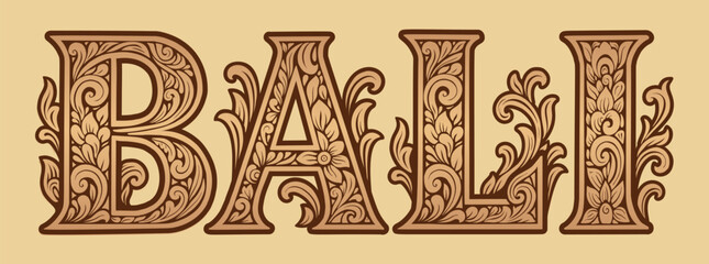 Vector Bali Decorative Font with Ornamental Floral Pattern in Traditional Indonesian Style