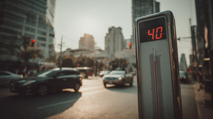 Temperature Monitoring Device Extreme Heat Warning Forty Celsius Urban Environment Digital Gauge Weather Alert System