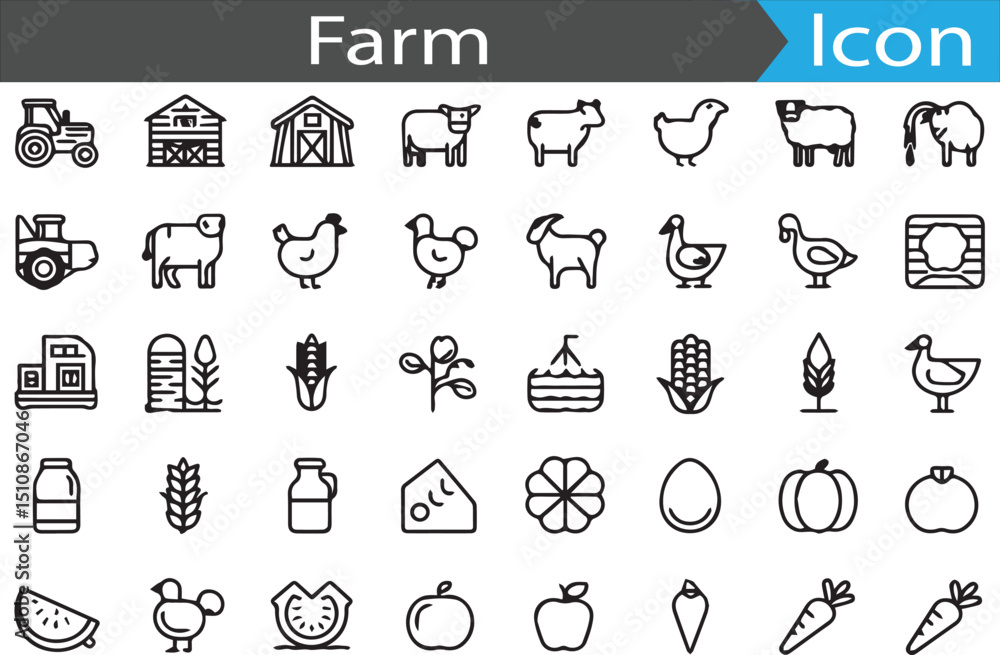 Aufkleber a set of farm elements - minimal thin line web icon set. outline flat icons collection set vector il
