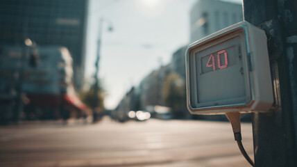 Electronic Urban Temperature Display Extreme Heat Reading Forty Degrees City Street Digital Weather Monitor Traffic