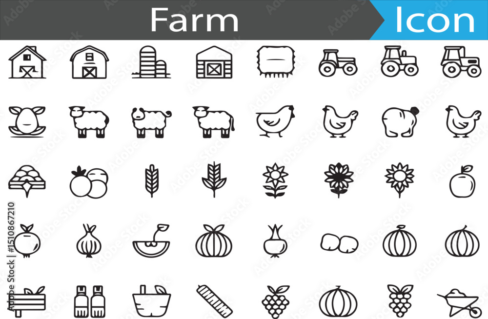 Poster a set of farm elements - minimal thin line web icon set. outline flat icons collection set vector il