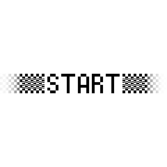 Pixel Art START Text with Racing Checker Flag Design