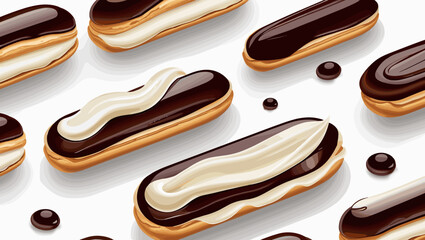 Obraz premium Delicious eclairs with chocolate glaze and cream filling arranged on a light background