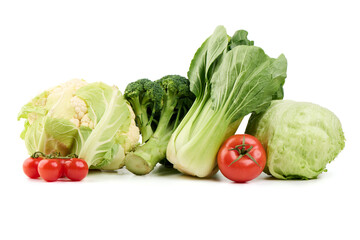 Assorted Fresh Vegetables Group, isolated on White Background.