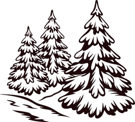 Obraz premium Snow covered pine trees in a winter forest landscape