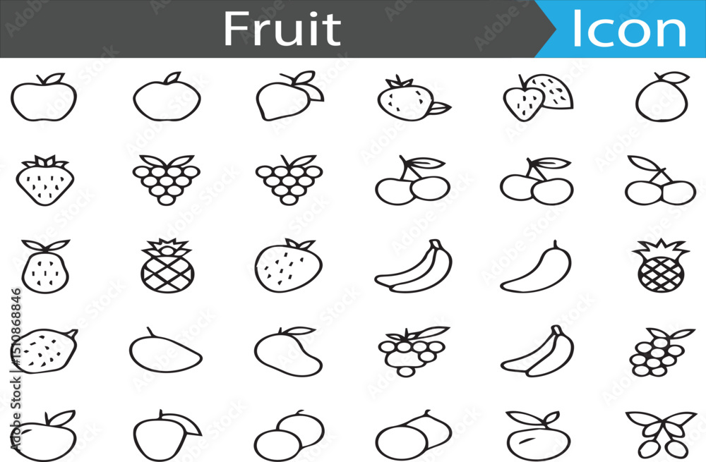 Poster a set of fruit - minimal thin line web icon set. outline flat icons collection set vector illustrati