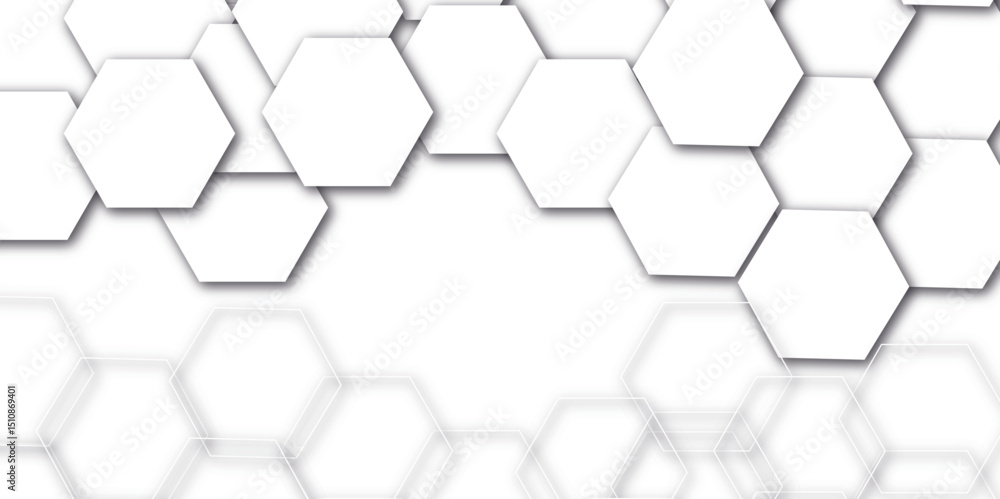 Poster abstract white and gray hexagon technology 3d lines background. abstract white and grey color hexago