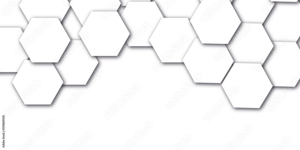 Poster abstract white and gray hexagon technology 3d lines background. abstract white and grey color hexago