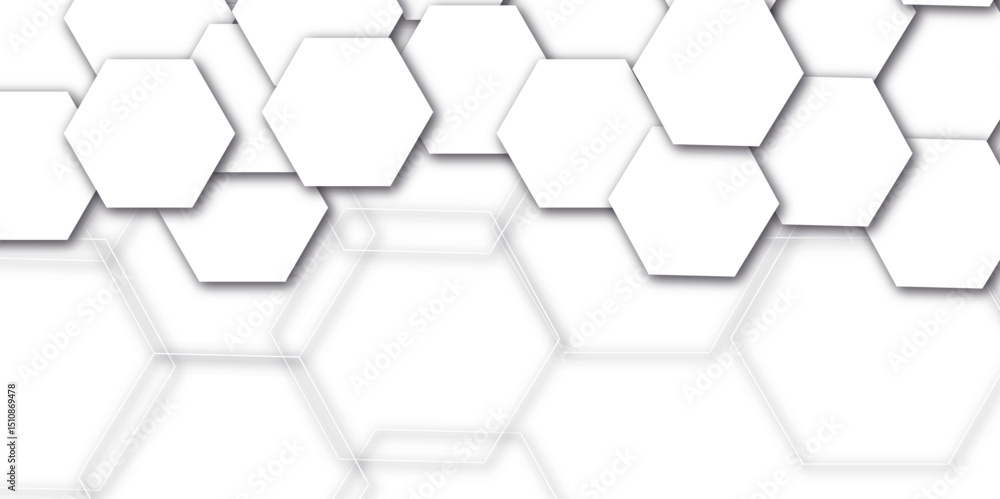 Poster abstract white and gray hexagon technology 3d lines background. abstract white and grey color hexago