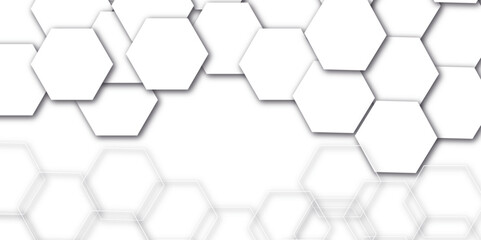 Naklejka premium Abstract white and gray hexagon technology 3D lines background. Abstract white and grey color hexagonal geometric background with copy space. Abstract white lines background. 