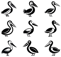 Pelican Bird Silhouette Icon Collection