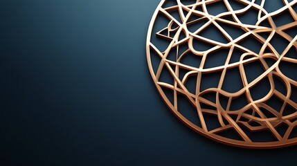 Gold ornate circular design on navy background