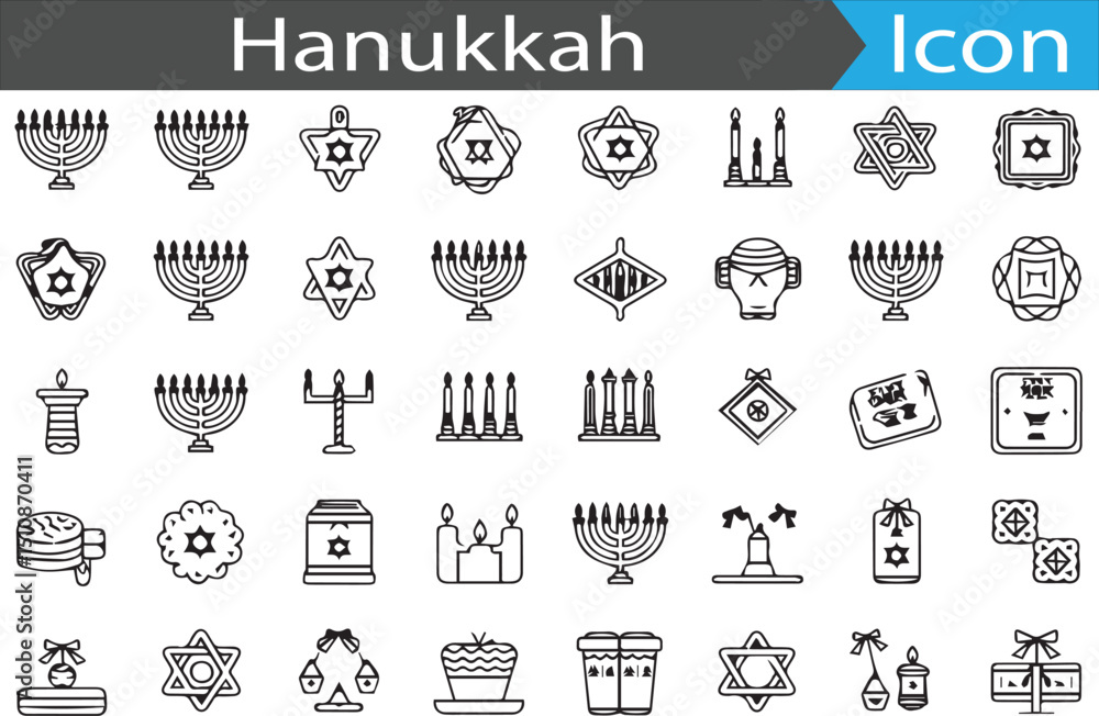 Fototapete a set of hanukkah elements - minimal thin line web icon set. outline flat icons collection set vecto