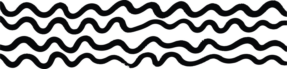 Horizontal wavy lines are arranged in a parallel pattern, wavy black and white seamless pattern with waves in a row on white background. Abstract endless texture with hand drawn curved smooth lines.
