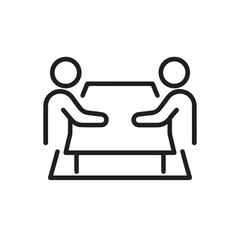 Minimalist Black and White Line Art Illustration of Two Stick Figures Shaking Hands