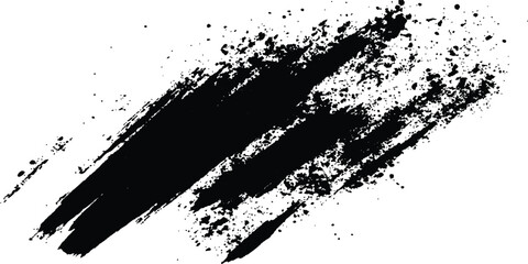 Black paint splatter on a transparent white background. Vector black and white with grunge style, Simple black brush strokes on a white background. Abstract Black Brush Stroke on White Canvas. 

