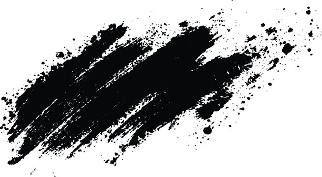 Fototapeta  Abstract Black Brush Stroke on White Canvas. Abstract black in splash, paint, brush strokes, stain grunge isolated on white background,  