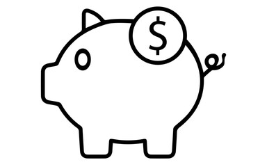 Piggy bank icon with dollar sign, png image of piggy bank and dollar symbol, vector piggy bank icon illustration
