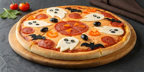 Spooky Halloween pizza with ghosts and bats