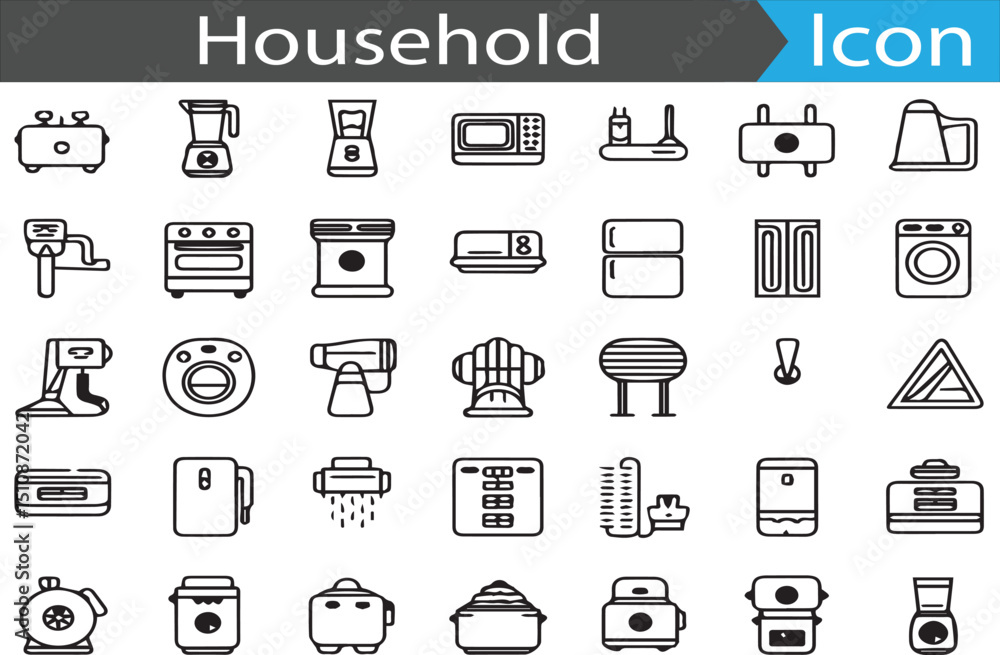 Poster a set of household appliances elements - minimal thin line web icon set. outline flat icons collecti