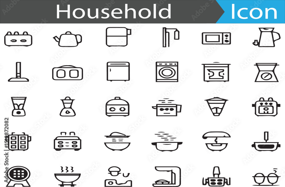 Poster a set of household appliances elements - minimal thin line web icon set. outline flat icons collecti