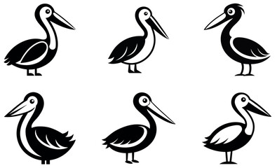 Simple Black and White Pelican Icons