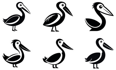 Simple Black and White Pelican Icons