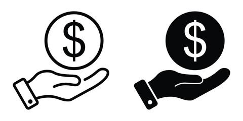 hand with dollar icon. money handling icon. financial transaction icon. financial investment symbol. saving money icon. vector illustration on transparent background
