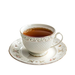 A whole single tea cup isolated on a transparent background
