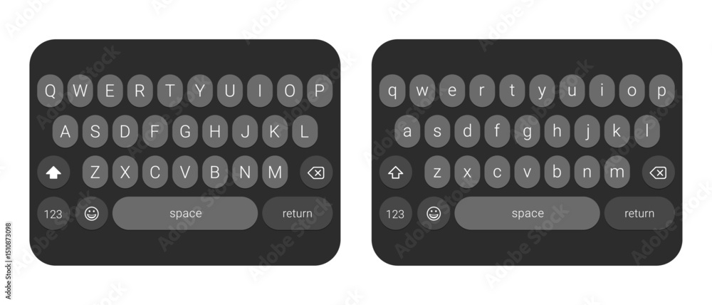 Fototapete black virtual mobile keyboard layout vector with uppercase and lowercase keys on transparent backgro