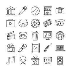 Obraz premium Editable Stroke Icon Set – Linear Icons Representing Fun, Pop Culture, Stage Performance, and Multimedia Entertainment – Modern Vector Design