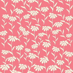 Fototapeta premium Bicolor contour silhouette seamless pattern with poppy flowers and leaves. Abstract floral spring, summer pastel pattern