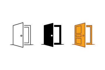 Minimalist Open Door Vector Illustration in Outline Silhouette and Colorful Styles