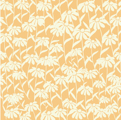 Fototapeta premium Bicolor contour silhouette seamless pattern with poppy flowers and leaves. Abstract floral spring, summer pastel pattern