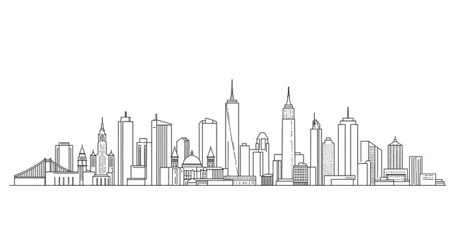 New York City Skyline Outline Illustration | Cityscape Silhouette