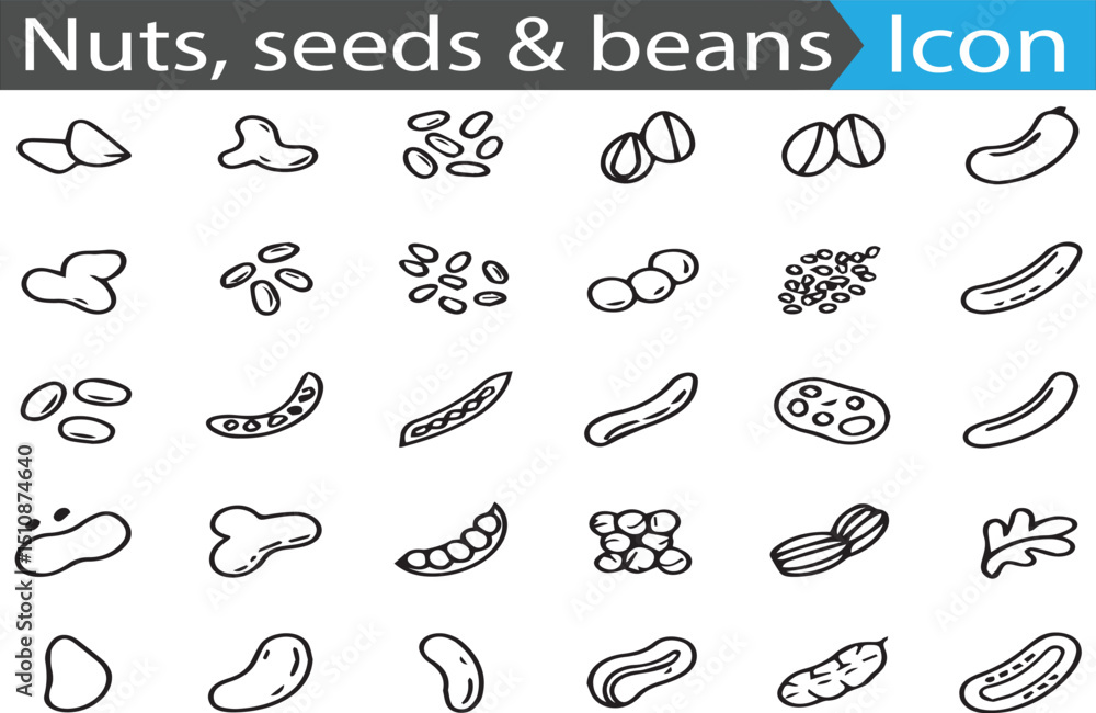 Aufkleber a set of nuts, seeds and beans - minimal thin line web icon set. outline flat icons collection set v