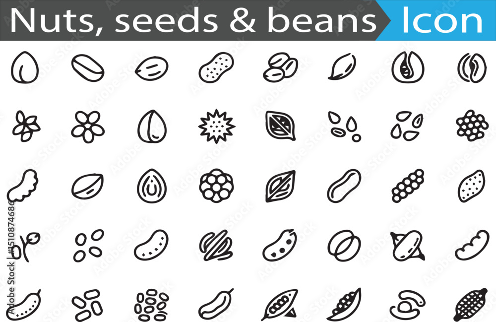 Poster a set of nuts, seeds and beans - minimal thin line web icon set. outline flat icons collection set v