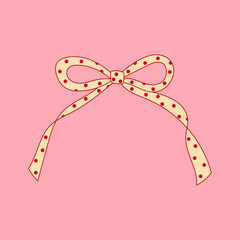vintage polka dots ribbon bow, retro style illustration for poster, packaging and decoration